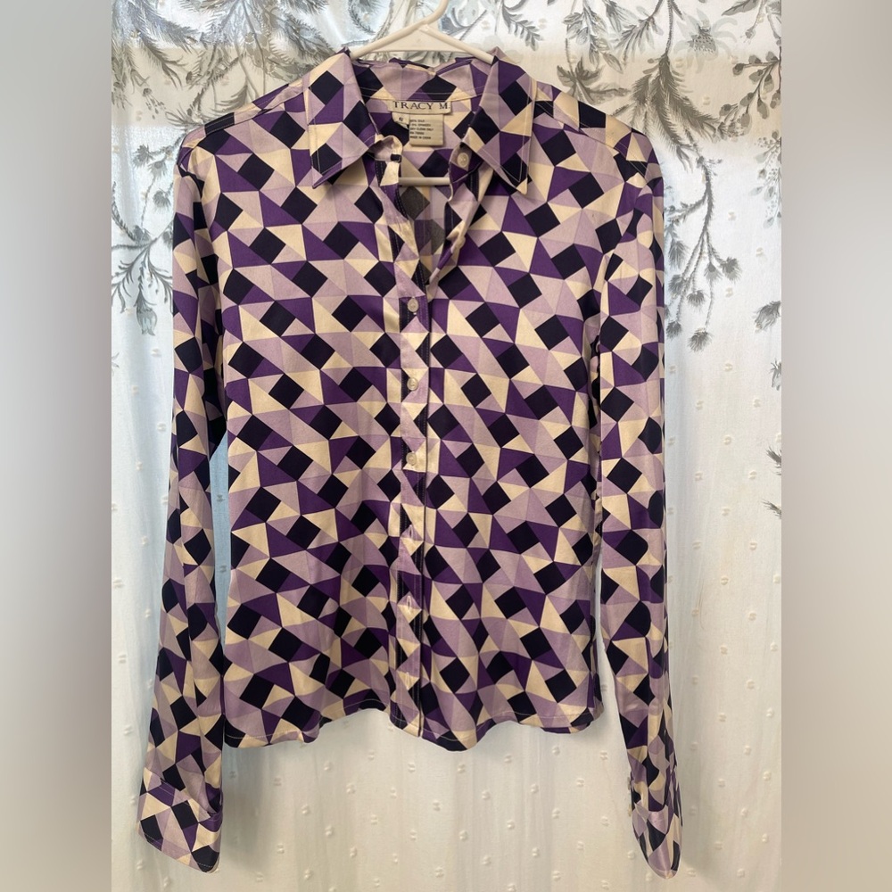 Tracy M Silk long Sleeve Button Down- petite - Picture 6 of 10